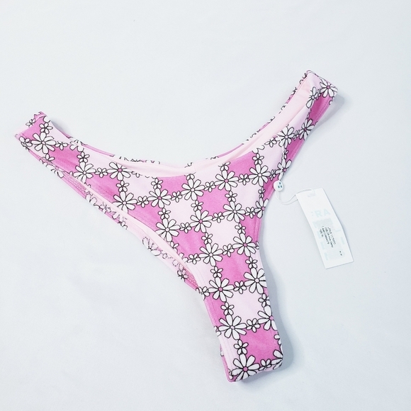 *Last Chance* NWT Frankie's Bikinis Pink Daisy Terry Swimsuit Top + Bottom XL - Picture 10 of 16